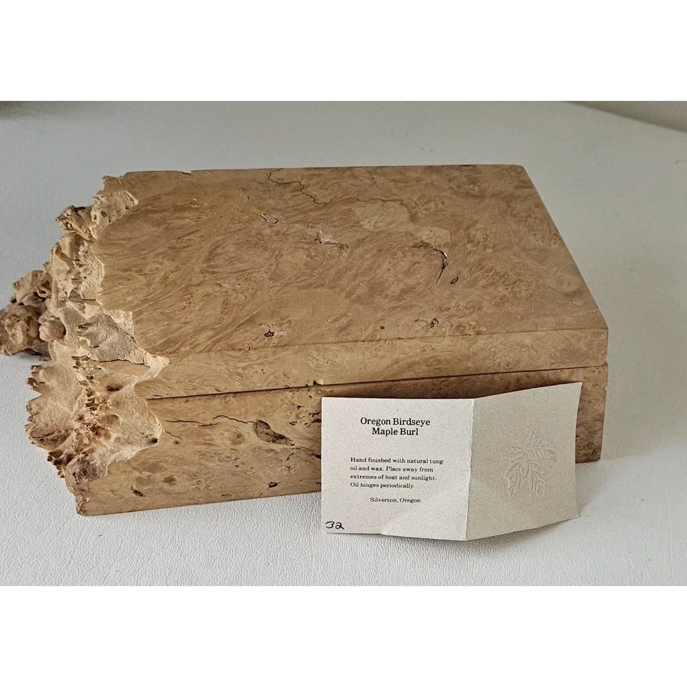 Michael Elkan Oregon Birdseye Maple Burl Box Handmade Wood Trinket Box Art Waxed